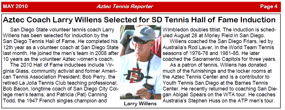 Larry Willens selected for San Diego Tennis Hall of Fame induction