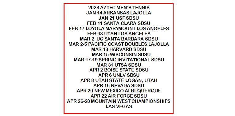 2023 SDSU Men's Team Schedule