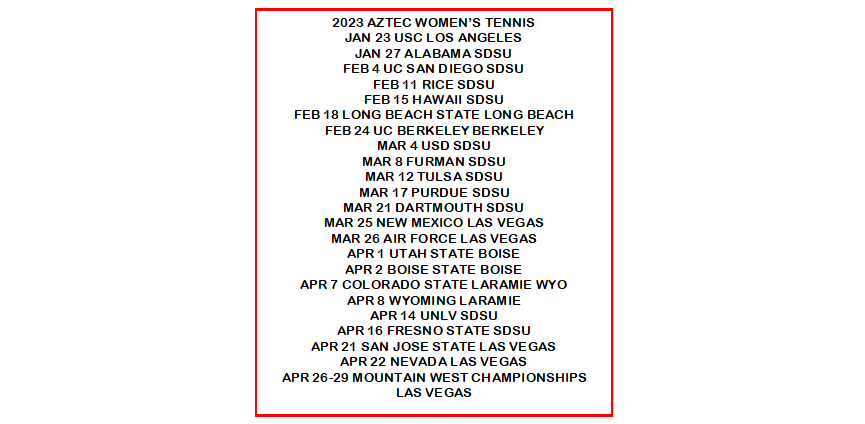 2023 SDSU Women's Team Schedule
