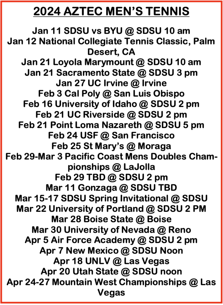 2024 Aztec Men's Tennis Schedule