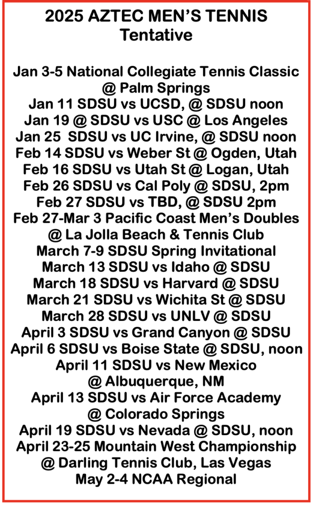 2025 Aztec Men's Schedule (Tentative)