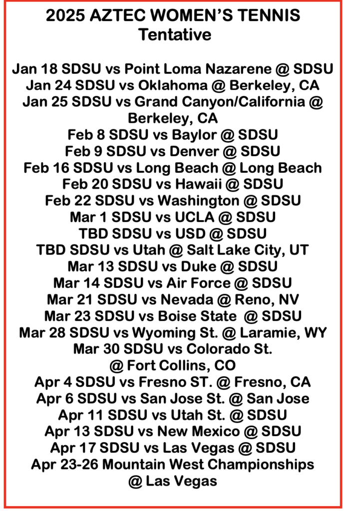2025 Aztec Women's Schedule (Tentative)