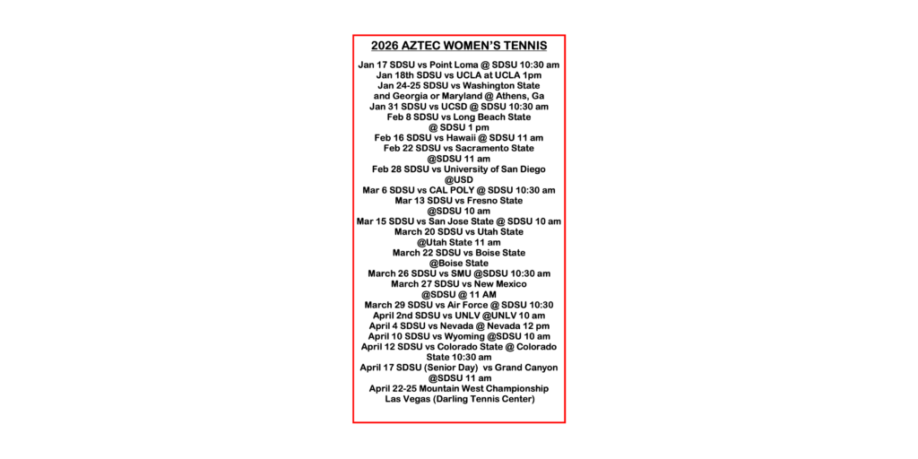 2026 Aztec Women's Tennis Team Schedule